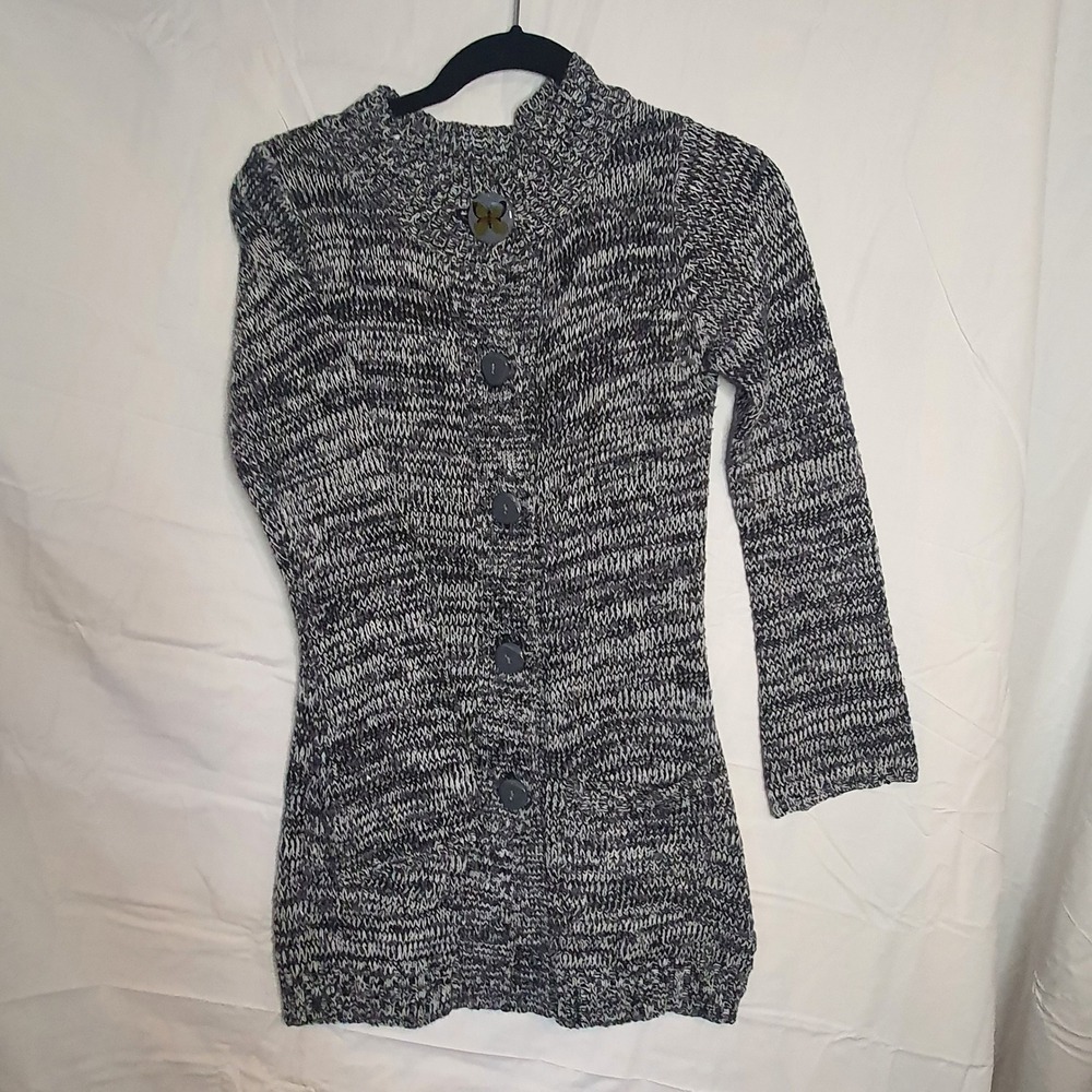 Dream Out Loud by Selena Gomez Cardigan XS Black White Sweater Button Up Pockets